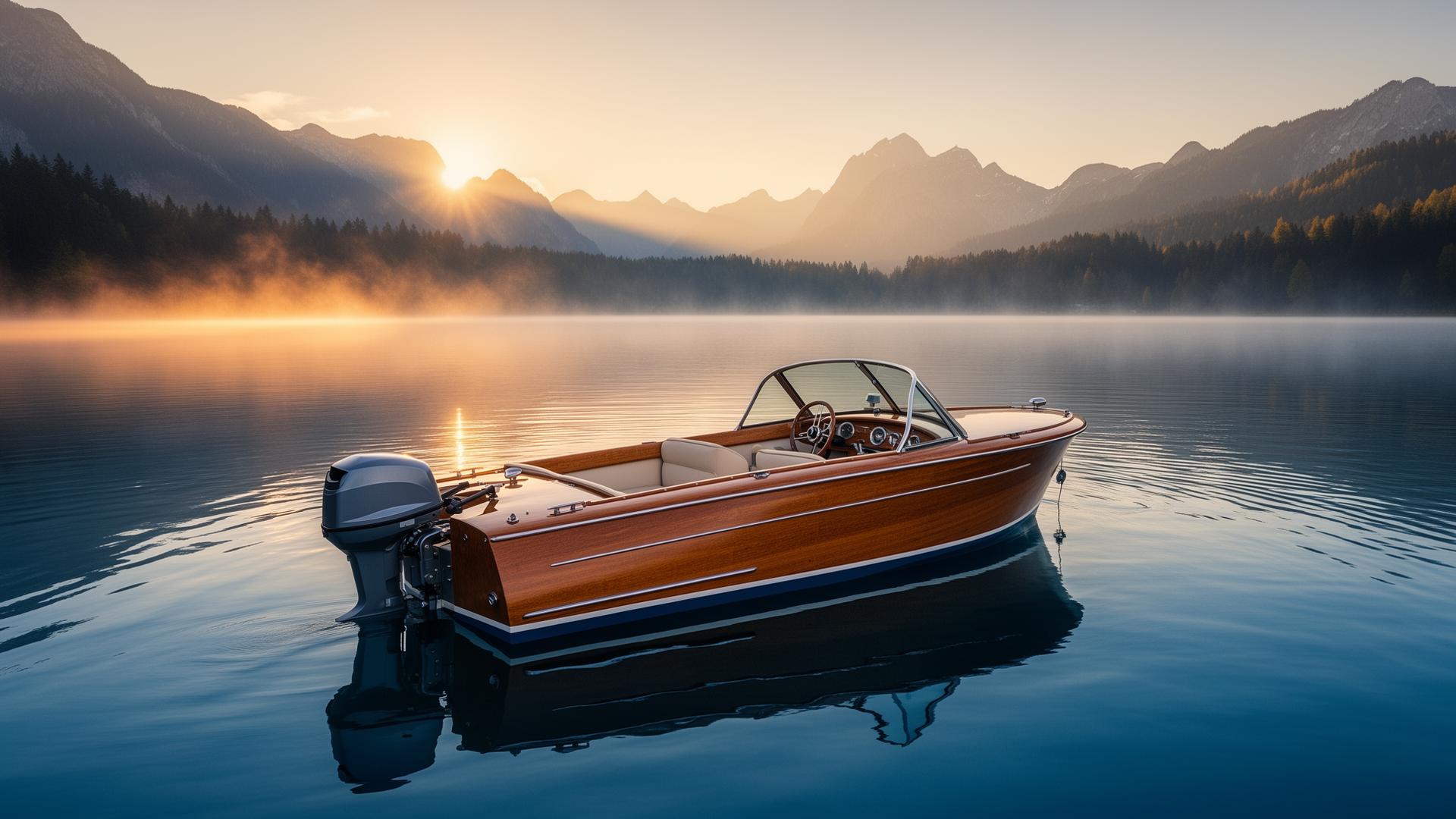 Klassisches Holzboot mit Torqeedo Elektromotor